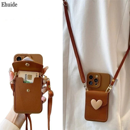 Leather Wallet Lanyard iPhone Case – Crossbody Strap & Card Holder