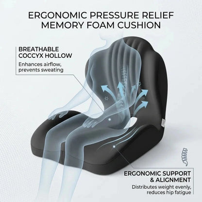 Ergonomic Memory Foam Seat Cushion with Lumbar Support Orthopedic Back Tailbone Sciatica Pain Relief for Office Chair Car