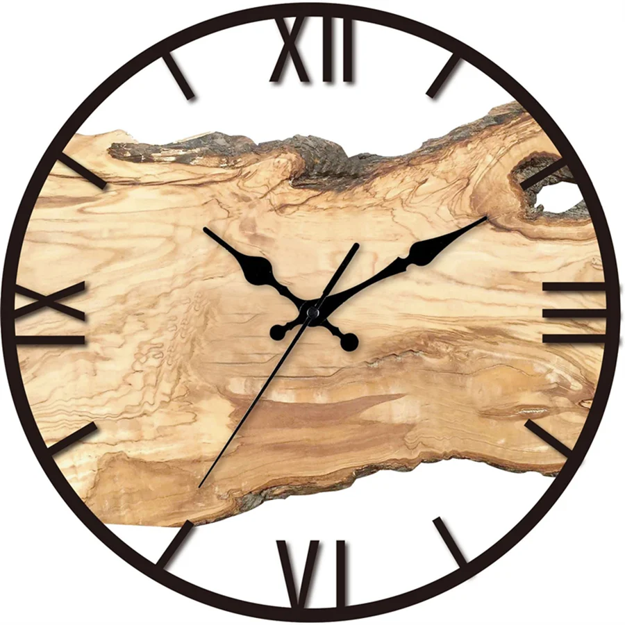 Acrylic Wood Grain Wall Clock – 30cm Silent Quartz Round Clock