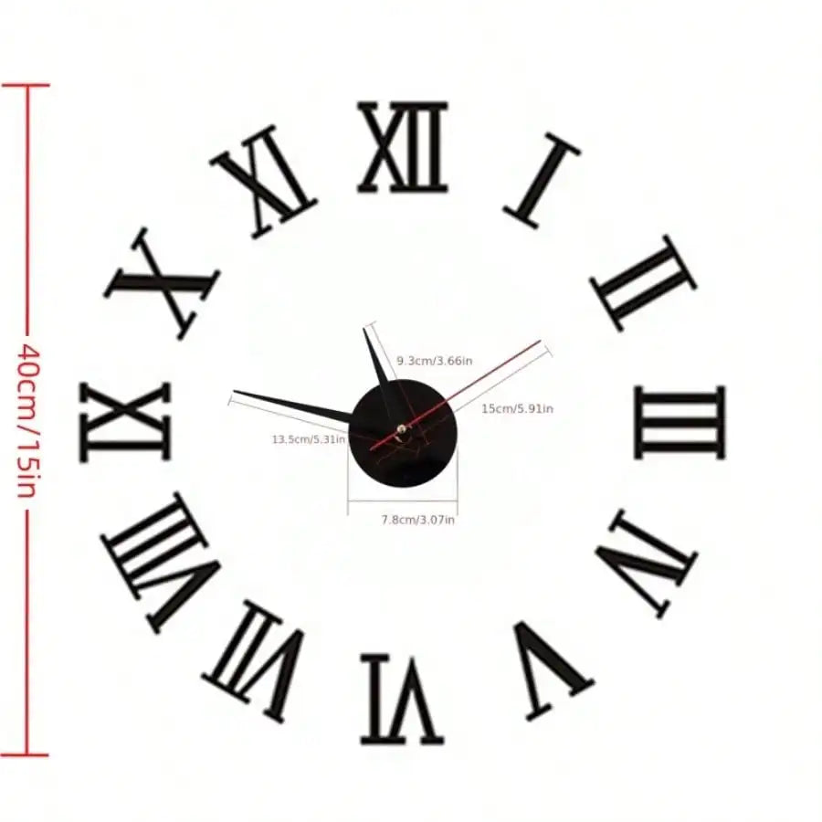 Large Roman Numeral Acrylic Mirror Wall Clock – DIY 3D Sticker