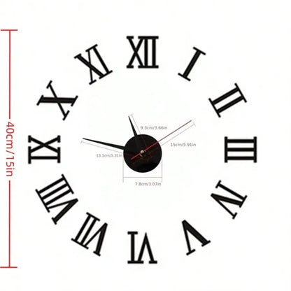 Large Roman Numeral Acrylic Mirror Wall Clock – DIY 3D Sticker