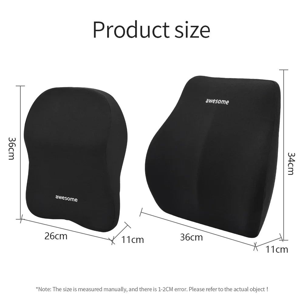 Memory Foam Car Lumbar & Neck Pillow – Universal Back Support Cushion