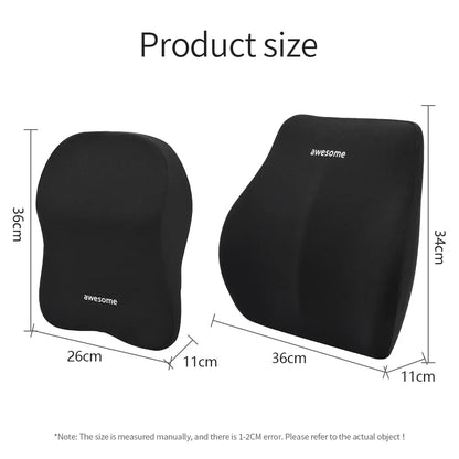 Memory Foam Car Lumbar & Neck Pillow – Universal Back Support Cushion