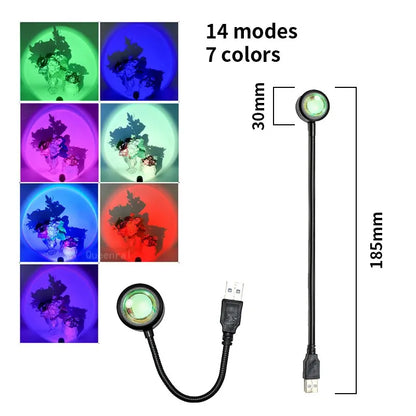 RGB Sunset Projection Night Light – USB LED Lamp for Home & Photography