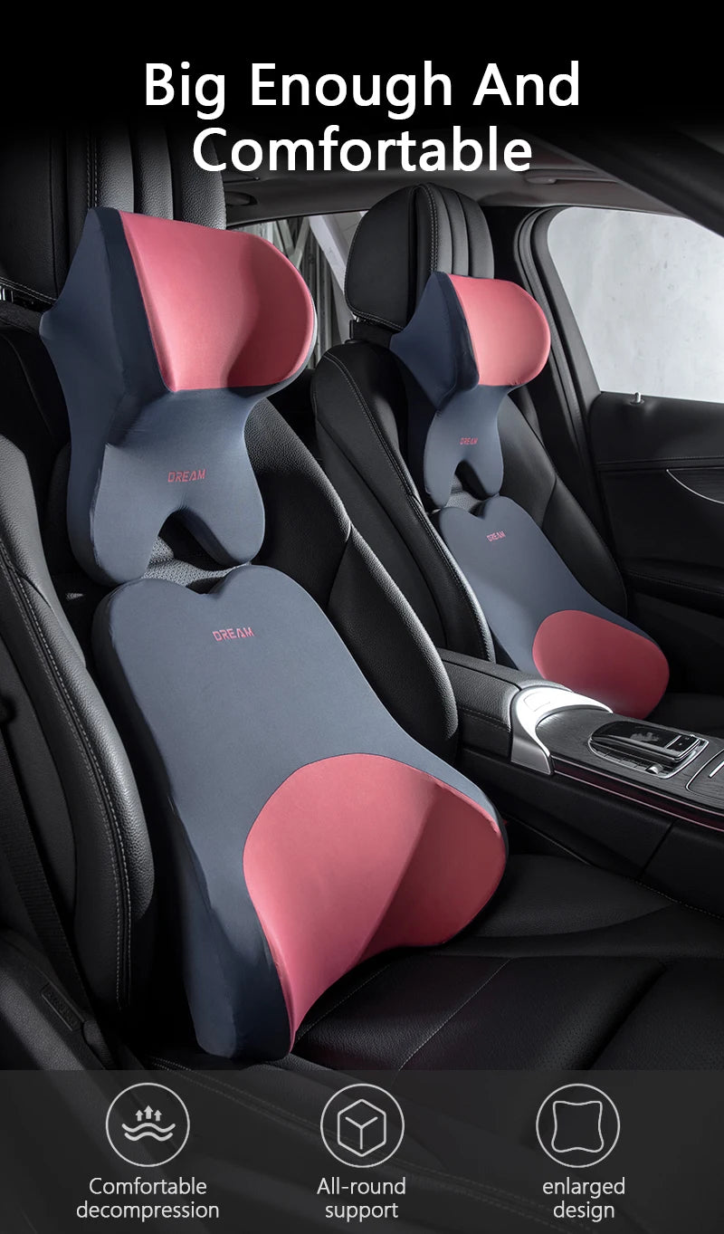 3D Memory Foam Car Headrest & Lumbar Support Pillow