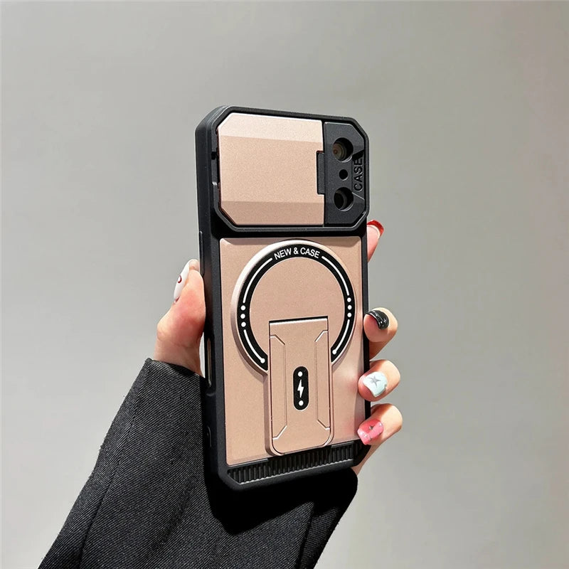 Bracket Holder Lens Protection For Magsafe Case For iPhone 17 16 13 15 14 11 12 Pro Max Plus 16e Shockproof Cases For iPhone Air