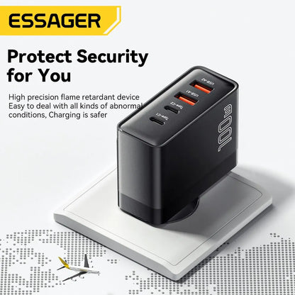 Essager 100W GaN Travel Charger – 3x USB-C & 1x USB-A Fast Charging