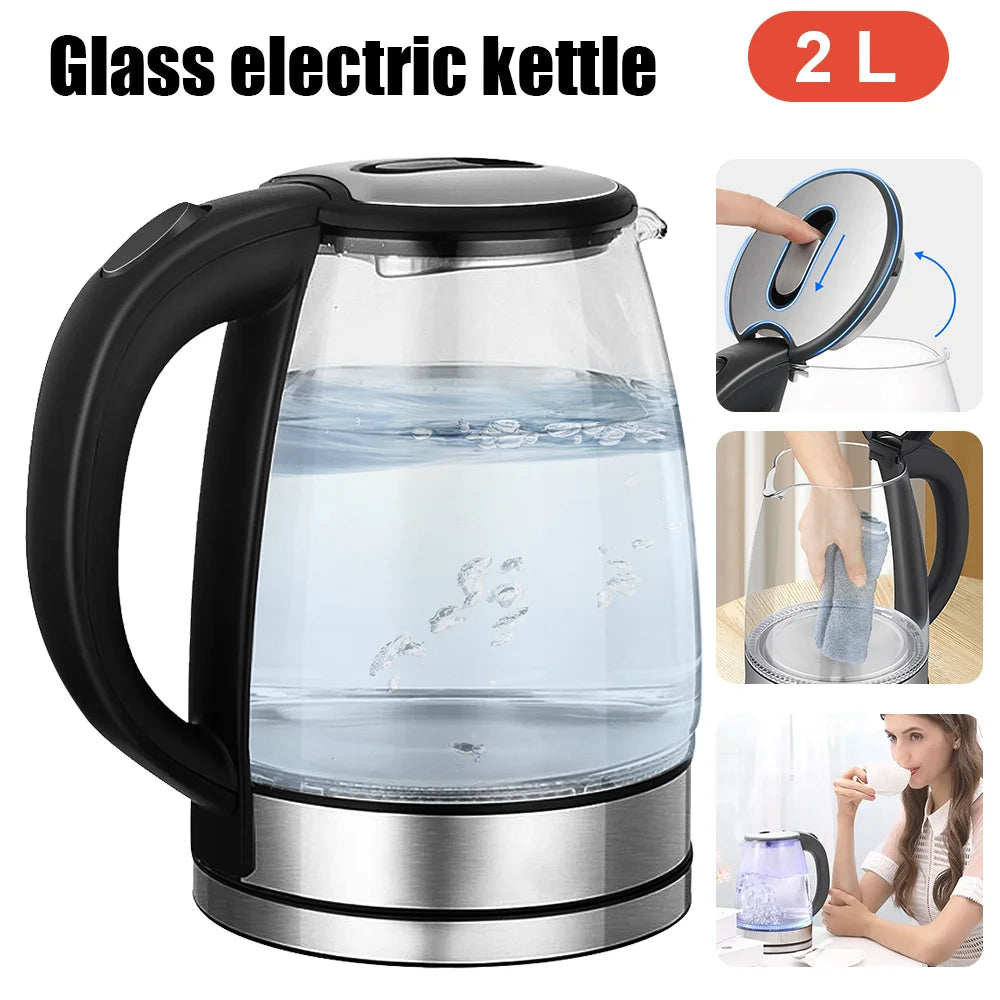 2L Glass Electric Kettle with Auto Shut-Off – Fast Boil, UK Plug
