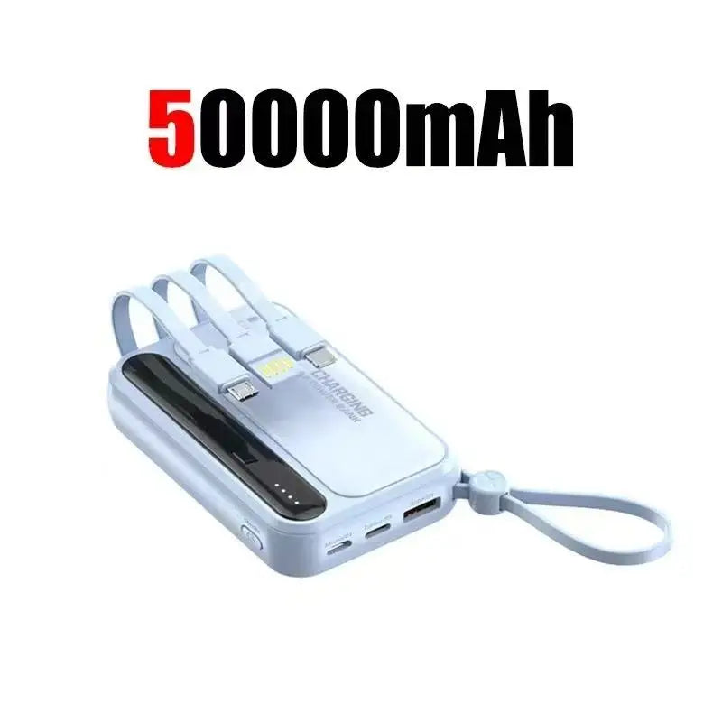 2026 500000mAh 4-in-1 Power Bank With Large Capacity Built-in Cable Digital Display Light Portable And Multifunctional Battery