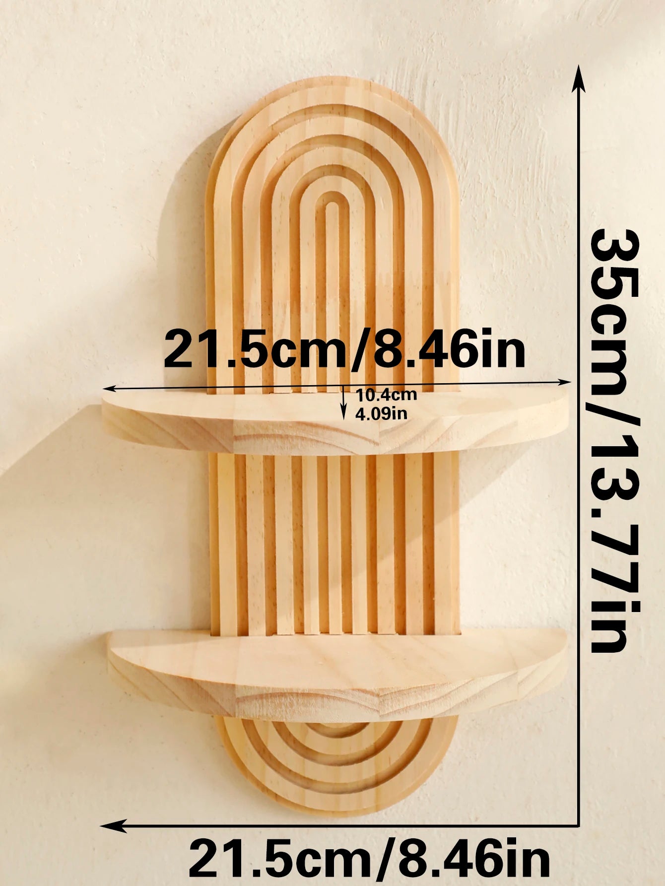 Boho Geometric Wooden Wall Shelf – Natural Wood Floating Shelf