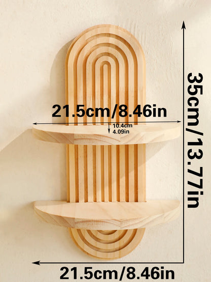 Boho Geometric Wooden Wall Shelf – Natural Wood Floating Shelf