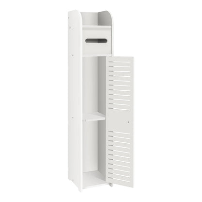 Bathroom Cabinet Unit with Door and Toilet Paper Holder, PVC Material, Slim, Floor Standing, Easy to Assemble, 80x15x17cm