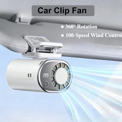Portable Car Clip Fan 360° Rotatable 199 Speed Wind USB Cooled Rechargeable Electric Fan Low Noise Mini Fan Clamp Anywhere
