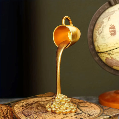 Floating Liquid Gold Mug Sculpture – Magic Pouring Desktop Décor