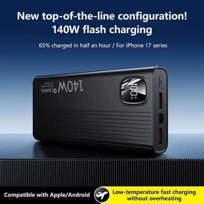 Lenovo 500000mAh 140W Power Bank Super Fast Charging Portable Powerbank External Battery Charger For Xiaomi iPhone 2026 NEW