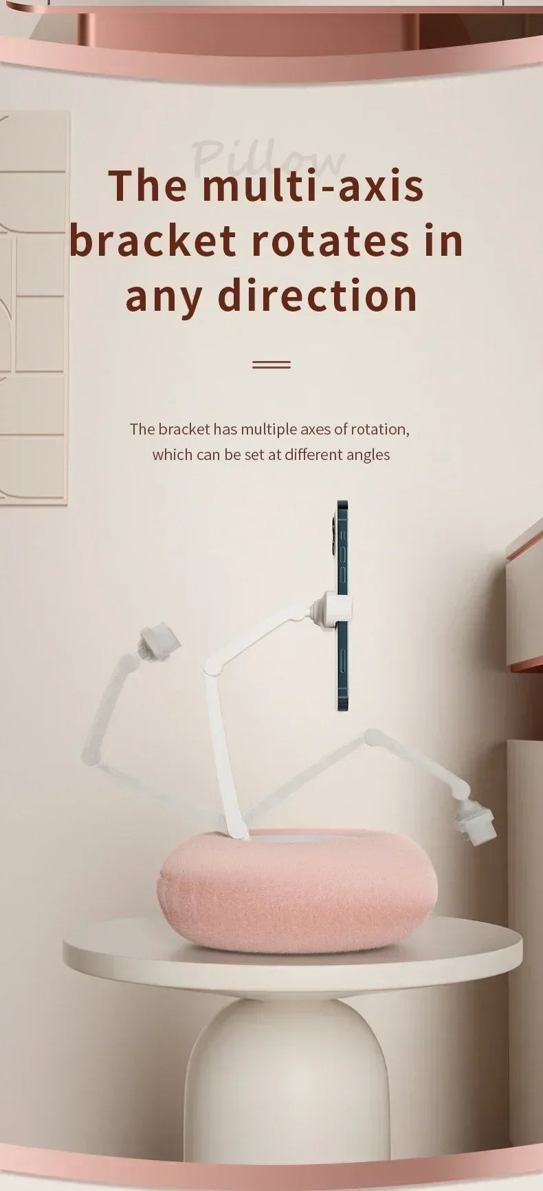 1PCS Desktop Pink Pillow Phone Holder Stand Adjustable Long Arm Smartphone Mount For iPhone 17 16 15 14 13 12 Samsung Xiaomi