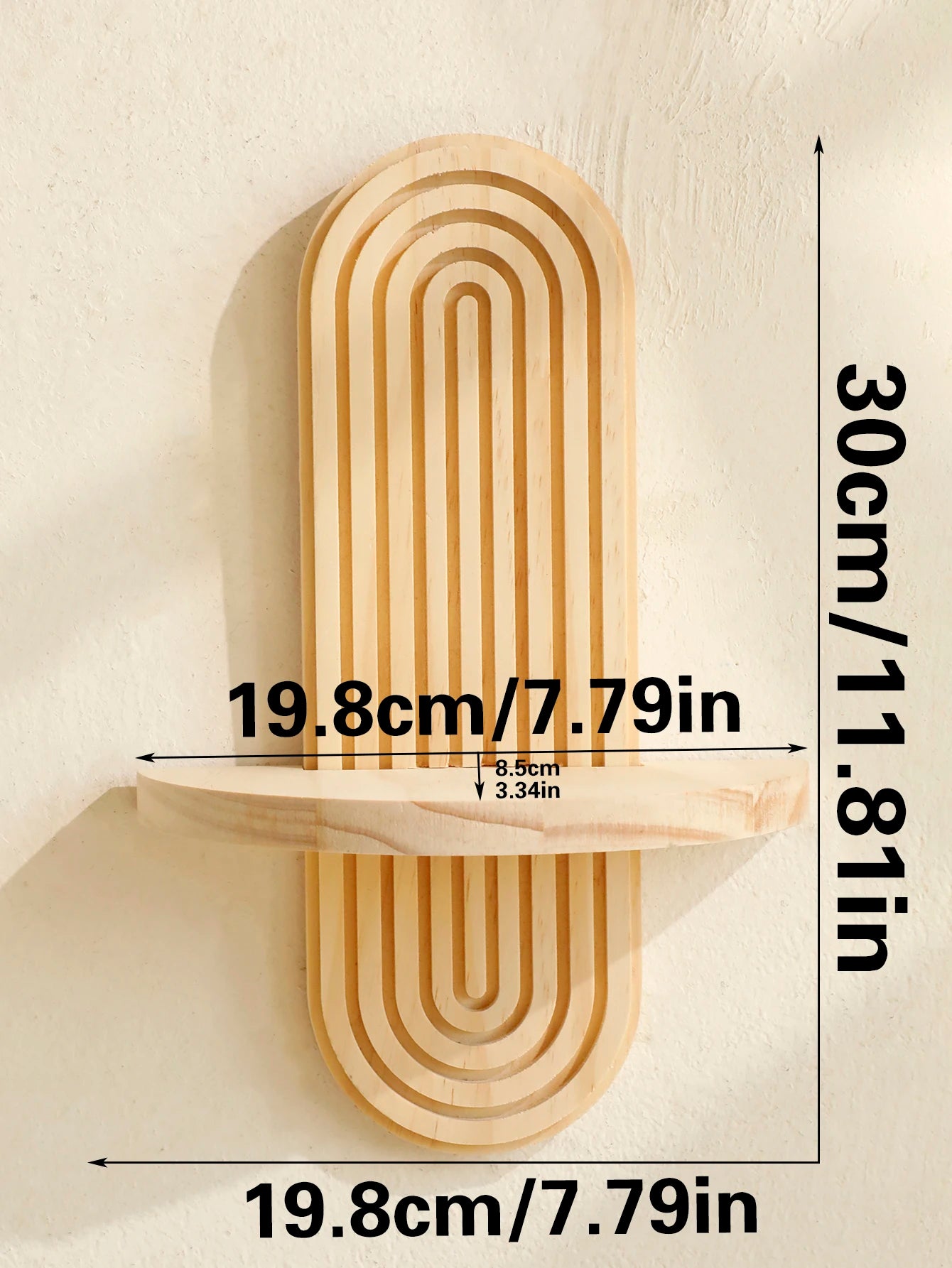 Boho Geometric Wooden Wall Shelf – Natural Wood Floating Shelf