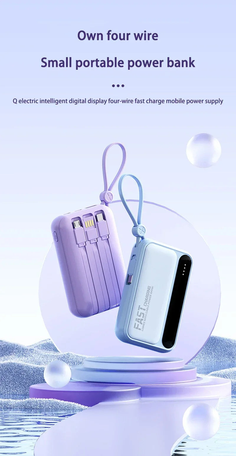 2026 500000mAh 4-in-1 Power Bank With Large Capacity Built-in Cable Digital Display Light Portable And Multifunctional Battery