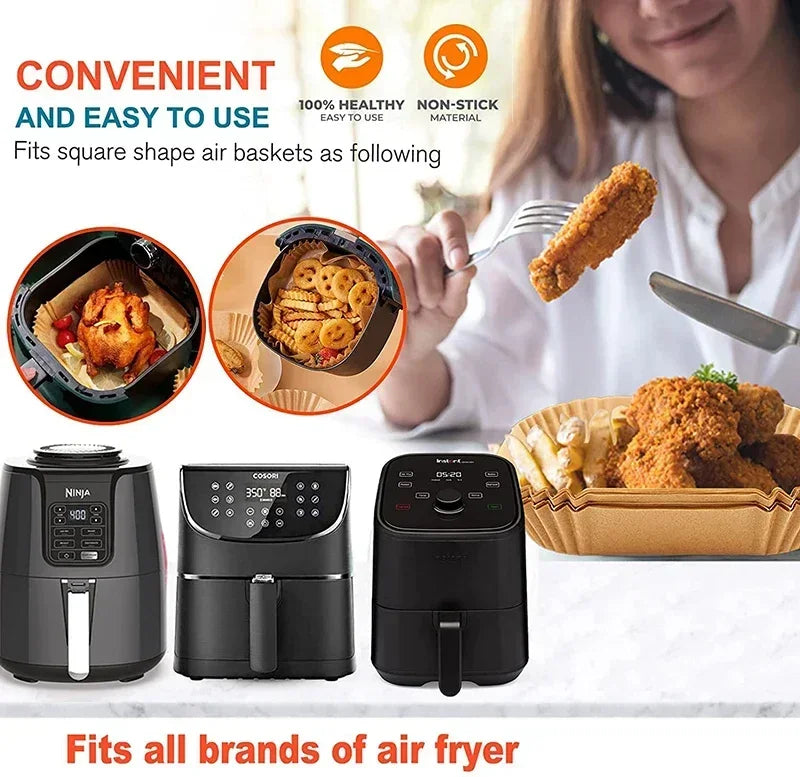 Air Fryer Disposable Paper Liners – Square & Round, Non-Stick Parchment (50–300 pcs)