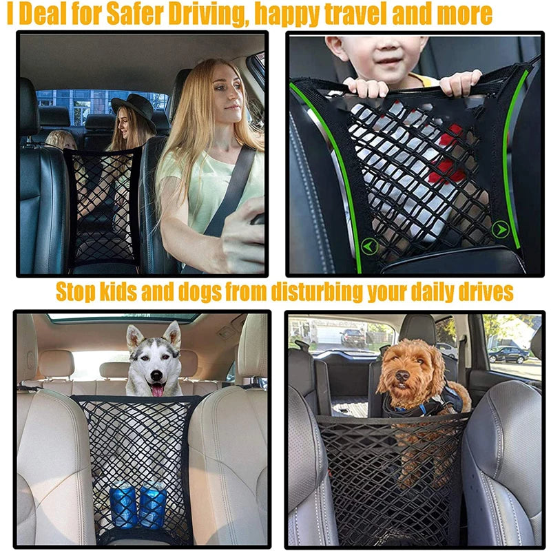 Car Seat Gap Storage Net Bag – Elastic Mesh Organiser & Pet Barrier