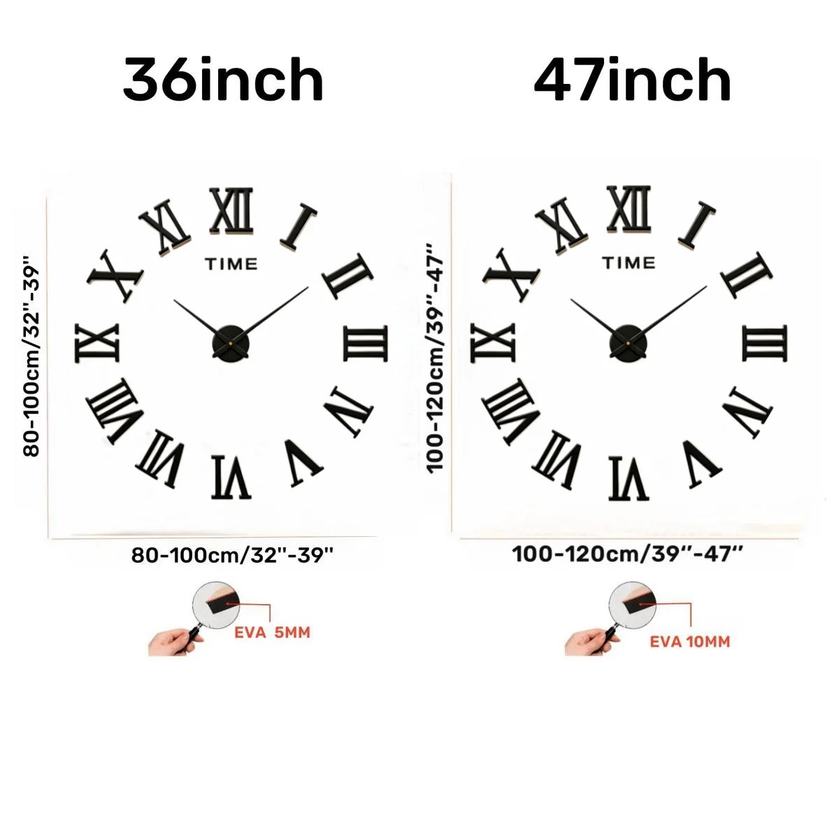 Large Roman Numeral Acrylic Mirror Wall Clock – DIY 3D Sticker
