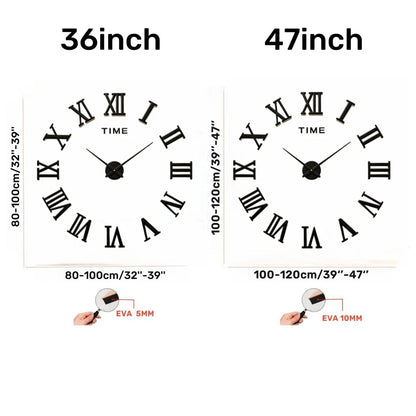 Large Roman Numeral Acrylic Mirror Wall Clock – DIY 3D Sticker