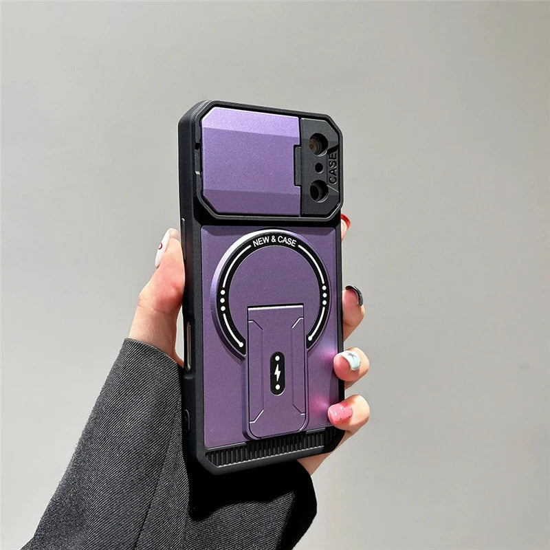 Bracket Holder Lens Protection For Magsafe Case For iPhone 17 16 13 15 14 11 12 Pro Max Plus 16e Shockproof Cases For iPhone Air