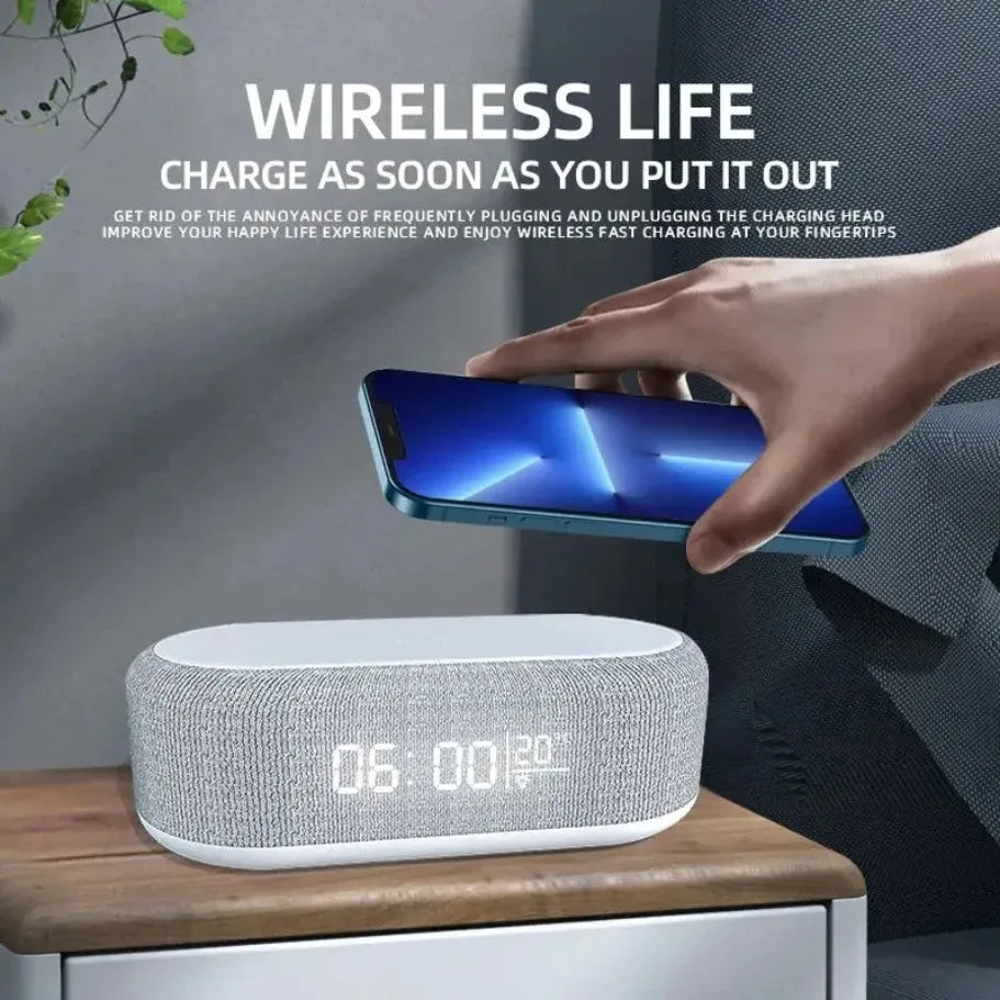 Wireless Charging Alarm Clock – LED Night Light & Thermometer