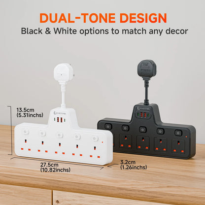 UK Power Strip with Independent Switches – USB & USB-C, 2500W
