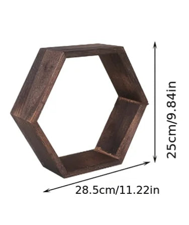 Hexagonal Wooden Floating Wall Shelf – Rustic Wall-Mounted Storage