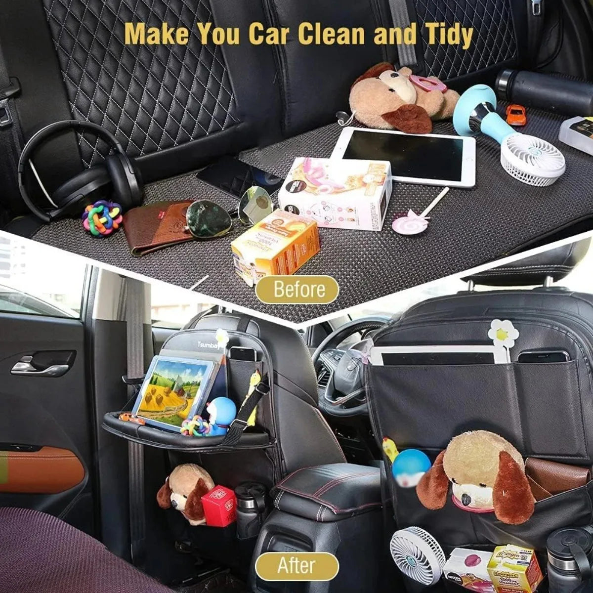 Car Seat Back Organiser with Foldable Tray