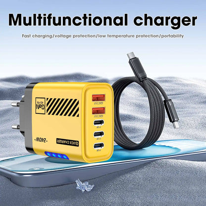 5 Port GaN USB C Charger 240W PD Fast Charger Phone Adapter Wall Charger For iPhone Samsung Xiaomi Huawei Fast Charging Plug
