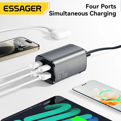 Essager 67W GaN Desktop Charger – 4-Port USB-C & USB-A Fast Charging
