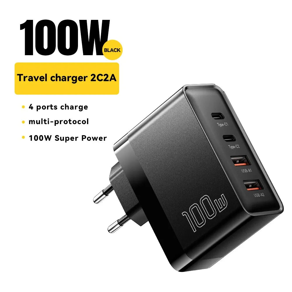 Essager 100W GaN Travel Charger – 3x USB-C & 1x USB-A Fast Charging