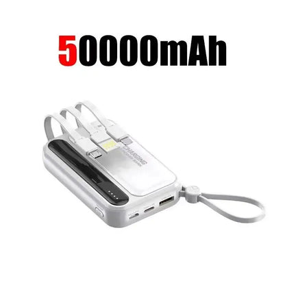 2026 500000mAh 4-in-1 Power Bank With Large Capacity Built-in Cable Digital Display Light Portable And Multifunctional Battery