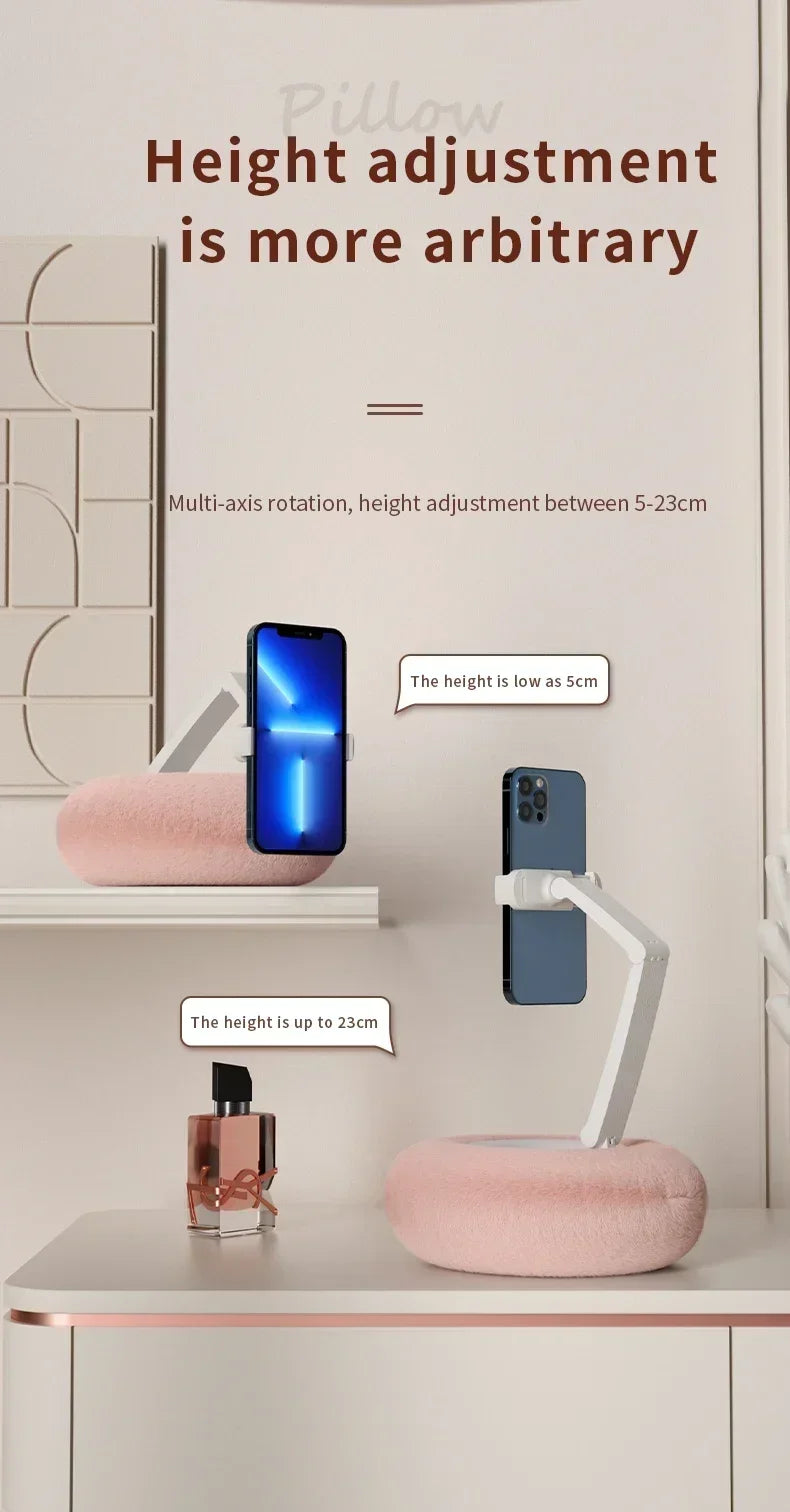 1PCS Desktop Pink Pillow Phone Holder Stand Adjustable Long Arm Smartphone Mount For iPhone 17 16 15 14 13 12 Samsung Xiaomi