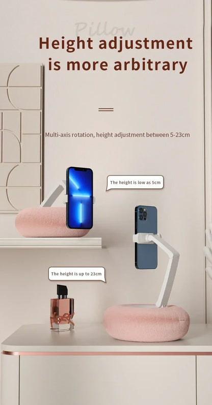 1PCS Desktop Pink Pillow Phone Holder Stand Adjustable Long Arm Smartphone Mount For iPhone 17 16 15 14 13 12 Samsung Xiaomi