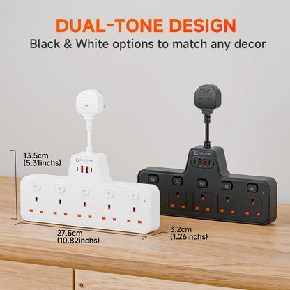 UK Power Strip with Independent Switches – USB & USB-C, 2500W