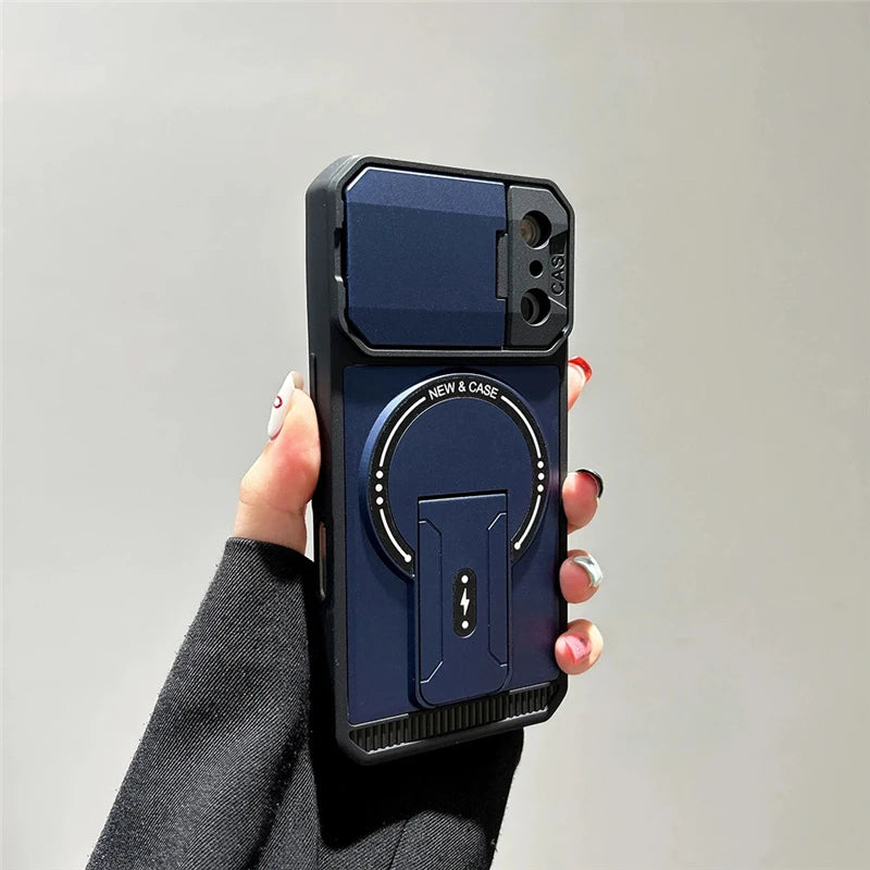 Bracket Holder Lens Protection For Magsafe Case For iPhone 17 16 13 15 14 11 12 Pro Max Plus 16e Shockproof Cases For iPhone Air
