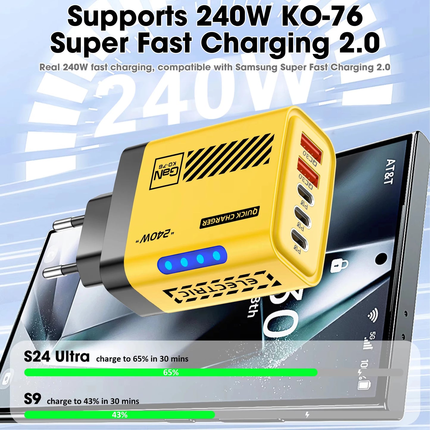 5 Port GaN USB C Charger 240W PD Fast Charger Phone Adapter Wall Charger For iPhone Samsung Xiaomi Huawei Fast Charging Plug