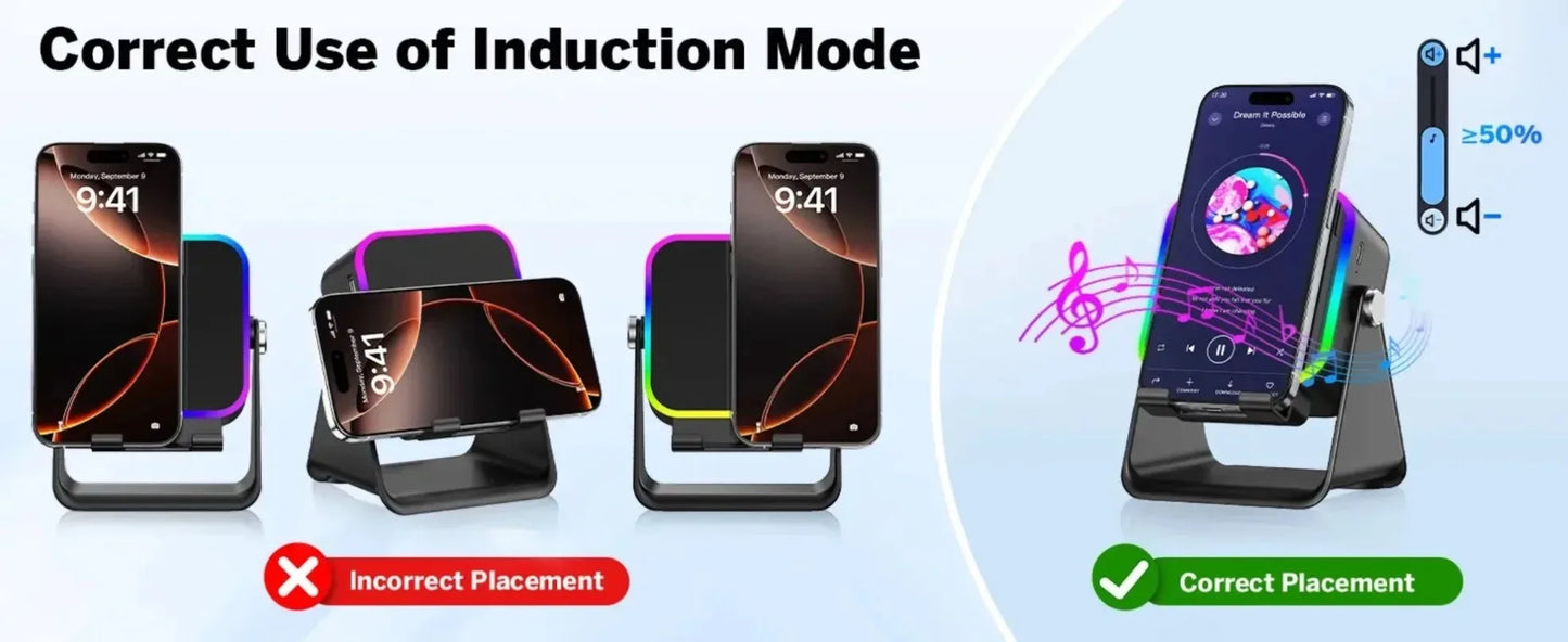 2-in-1 Phone Stand & Bluetooth Speaker with RGB Light