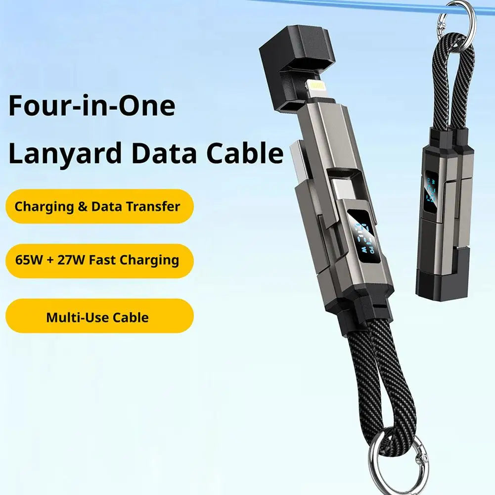 4-in-1 Keychain Charging Cable with LED Display – USB-C Fast Charge