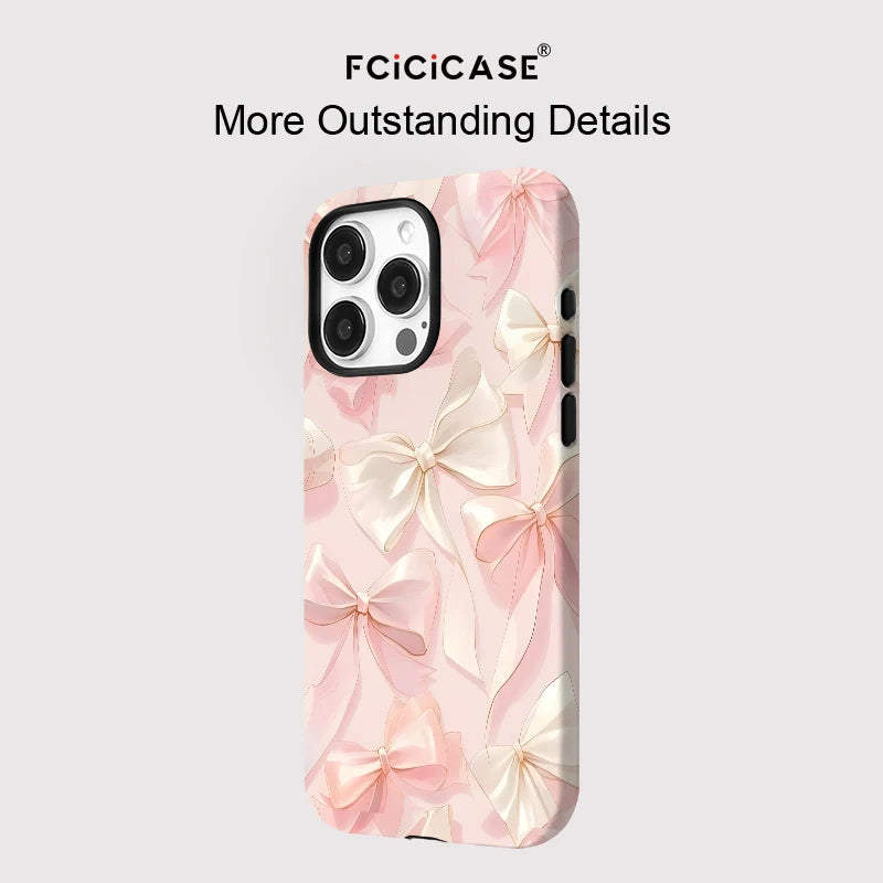 Ins Pink Bow Tie Case for IPHONE 16 ProMax 15 14 13 12 11 PRO 16 Plus  Acrylic TPU Double-layer Magnetic Phone Cases