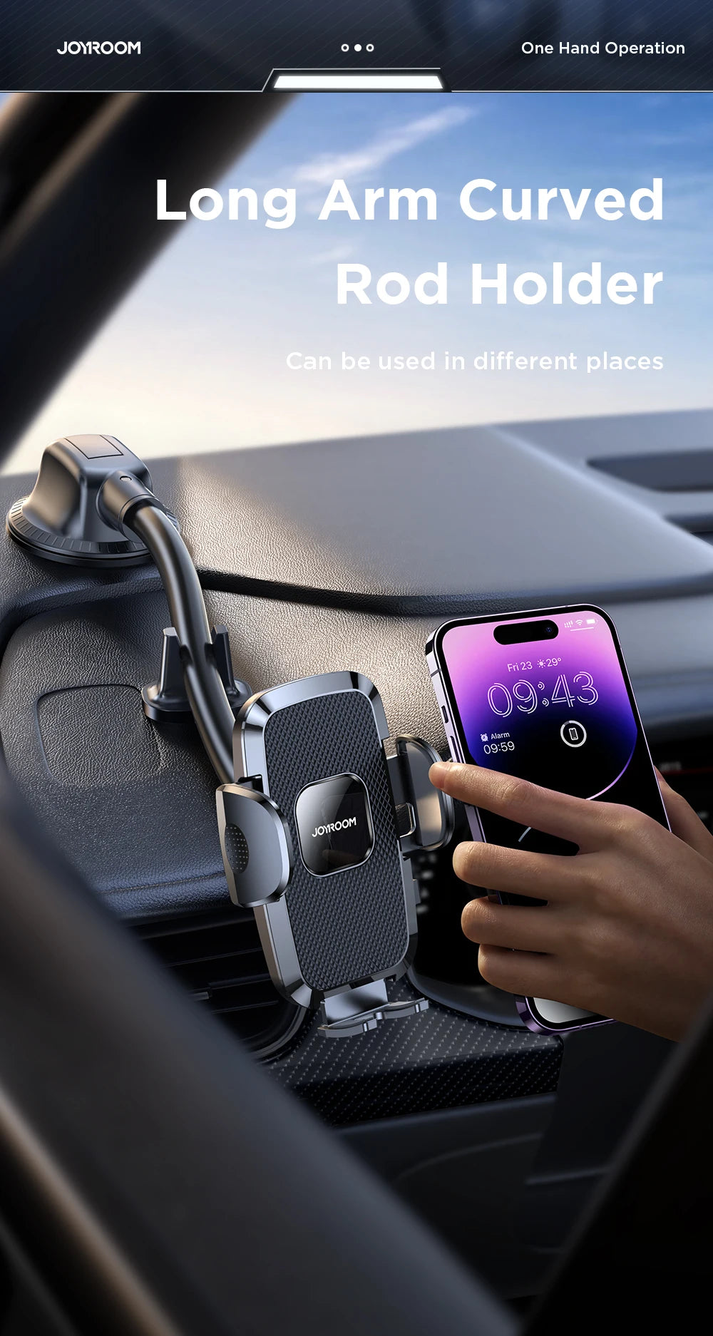 Joyroom 360° Car Phone Holder Mount – Dashboard, Air Vent & Curved Rod (JR-ZS259)