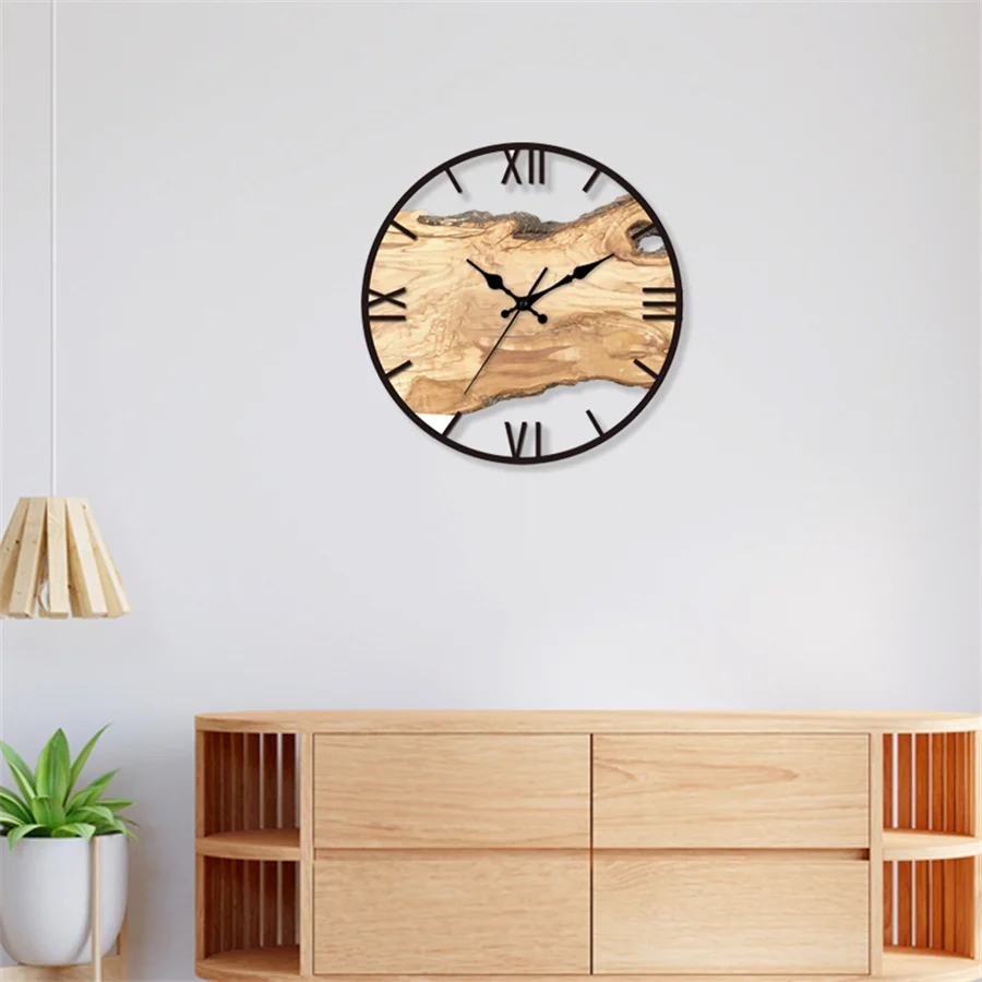 Acrylic Wood Grain Wall Clock – 30cm Silent Quartz Round Clock