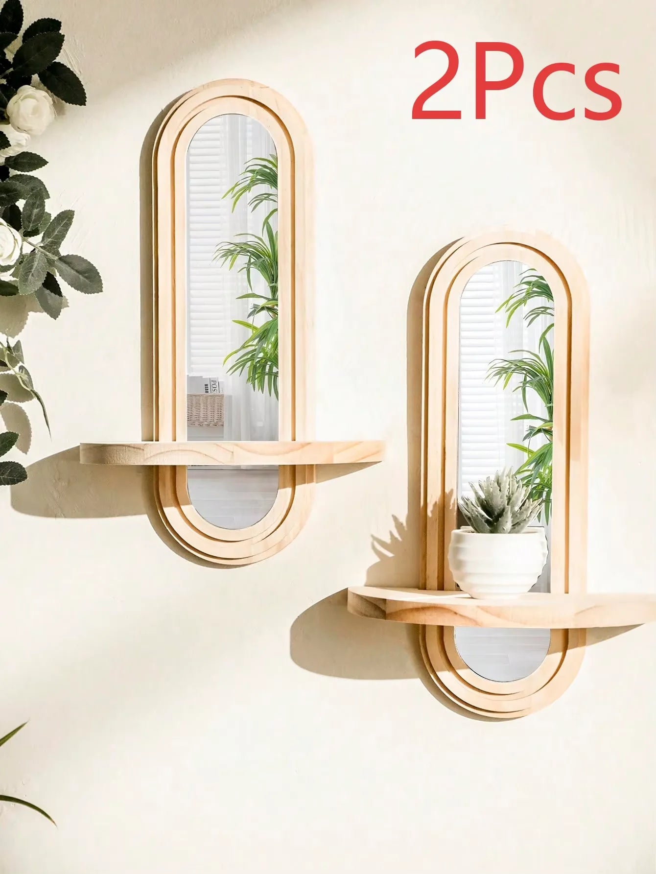 Boho Geometric Wooden Wall Shelf – Natural Wood Floating Shelf