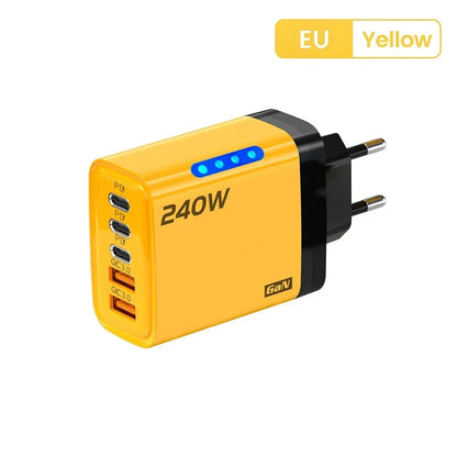 GaN Fast Charger 240W 5 Ports PD Quick Charge 3.0 2USB 3Type C For iPhone 15 16 17 Samsung Xiaomi Huawei Tablet EU US UK Plug