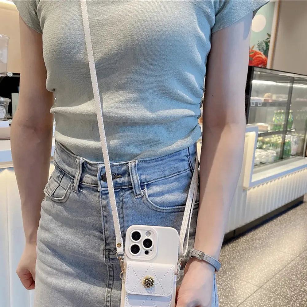 Xiaomi Redmi Crossbody Lanyard Wallet Case – Flower Card Holder Cover