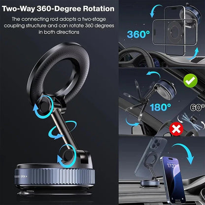 Magnetic Vacuum Car Phone Holder – Foldable 360° Navigation Mount