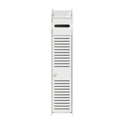 Bathroom Cabinet Unit with Door and Toilet Paper Holder, PVC Material, Slim, Floor Standing, Easy to Assemble, 80x15x17cm